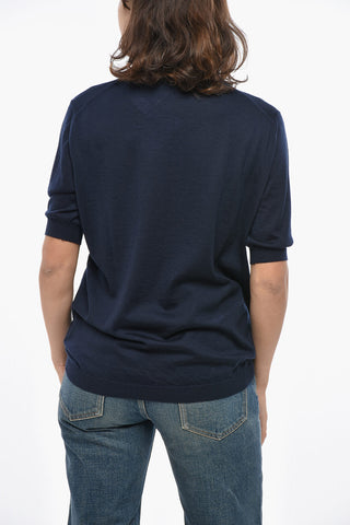 Short-sleeved Cashmere Sweater with Crew Neck