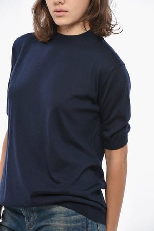 Short-sleeved Cashmere Sweater with Crew Neck