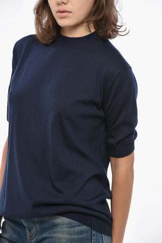 Short-sleeved Cashmere Sweater with Crew Neck