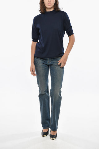 Short-sleeved Cashmere Sweater with Crew Neck