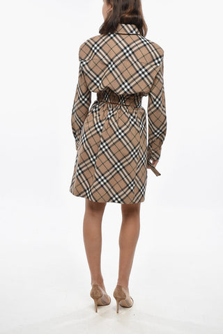 Tartan Wool-Blend Shirt Dress with Belt