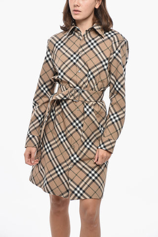 Tartan Wool-Blend Shirt Dress with Belt