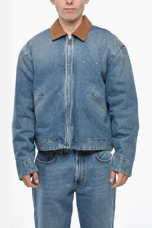 Gepolsterte Denimjacke mit geripptem Velourskragen und besticktem Logo