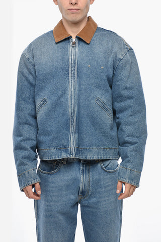 Gepolsterte Denimjacke mit geripptem Velourskragen und besticktem Logo