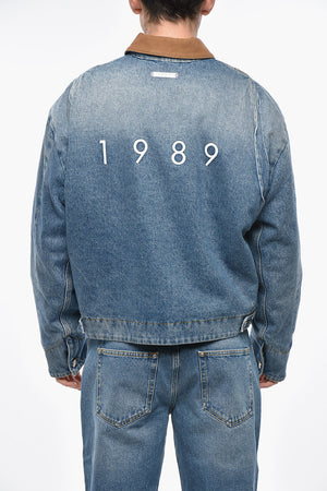 Gepolsterte Denimjacke mit geripptem Velourskragen und besticktem Logo