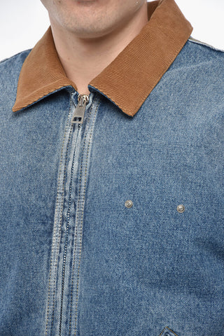 Gepolsterte Denimjacke mit geripptem Velourskragen und besticktem Logo