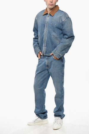 Gepolsterte Denimjacke mit geripptem Velourskragen und besticktem Logo