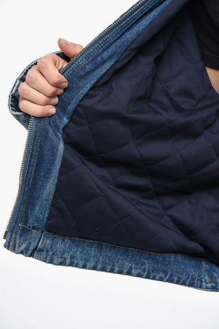 Gepolsterte Denimjacke mit geripptem Velourskragen und besticktem Logo