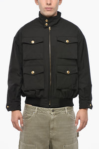 Cotton-Blend Utility Jacket with Gold Buttons