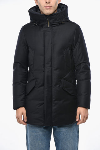 Virgin Wool and Silk Down Jacket with Hood
