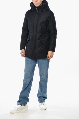 Virgin Wool and Silk Down Jacket with Hood