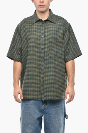 Wool-And-Cashmere Short-Sleeve Shirt With Houndstooth Pattern