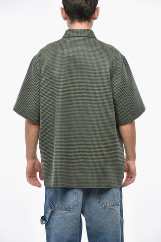 울·캐시미어 혼방 반팔 셔츠 하운드투스 패턴