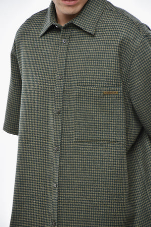 Wool-And-Cashmere Short-Sleeve Shirt With Houndstooth Pattern