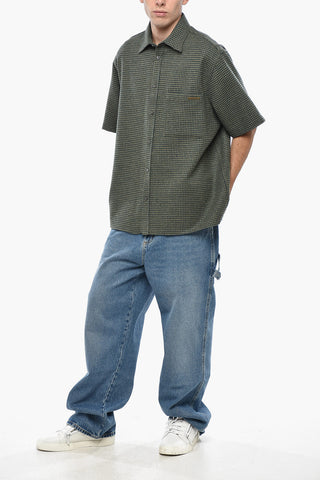 울·캐시미어 혼방 반팔 셔츠 하운드투스 패턴