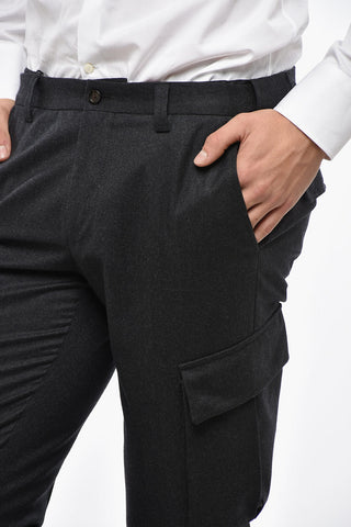 Virgin Wool and Cashmere Cargo Pants with Belt Loops