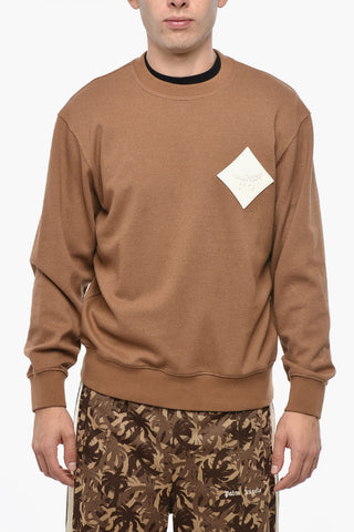 Solid Color Crew-neck Sweatshirt with Logo Patch on the Front