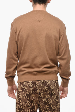 Solid Color Crew-neck Sweatshirt with Logo Patch on the Front