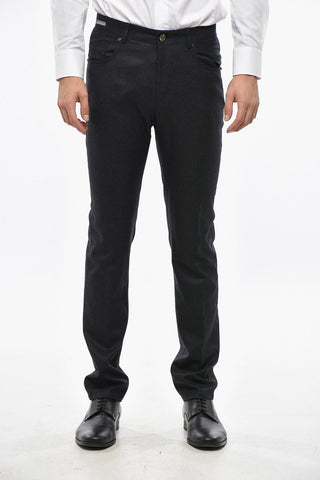 Virgin Wool and Cashmere 5-Pocket Pants with Silver-Tone Button