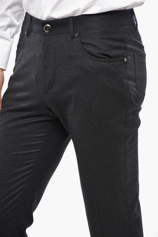 Pantaloni 5-Tasche in Lana Vergine e Cashmere con Bottone Argentato