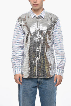 HOMME PLUS Camicia con Motivo Jacquard a Righe Impreziosita da Paillettes