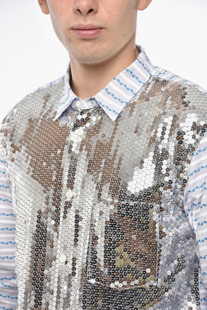 HOMME PLUS Camicia con Motivo Jacquard a Righe Impreziosita da Paillettes