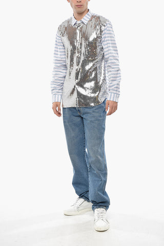 HOMME PLUS Camicia con Motivo Jacquard a Righe Impreziosita da Paillettes