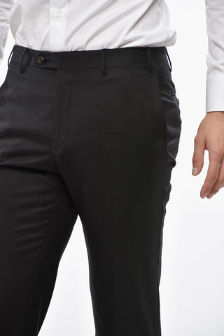 CC COLELCTION Wool Trousers with Belt Loops and Scalloped Hem