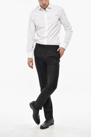 CC COLELCTION Wool Trousers with Belt Loops and Scalloped Hem