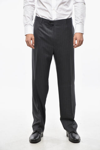 Virgin Wool Pants with Pinstriped Motif