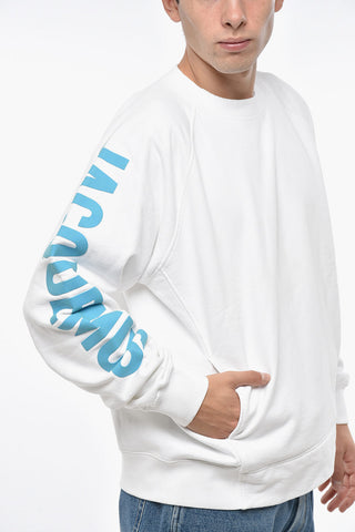 Solid-Color Crewneck Sweatshirt with Contrast Logo