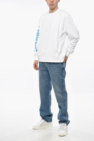 Solid-Color Crewneck Sweatshirt with Contrast Logo