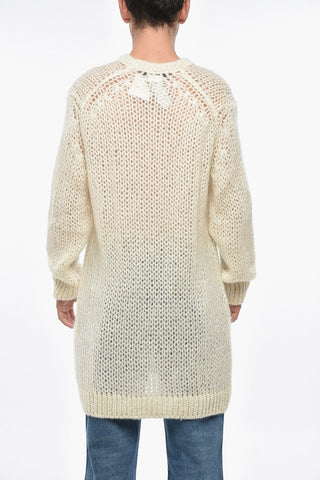 HOMME PLUS Mohair-Blend Crewneck Sweater with Knee-Length Fit