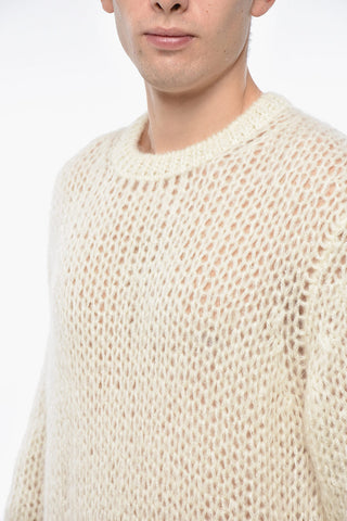 HOMME PLUS Mohair-Blend Crewneck Sweater with Knee-Length Fit
