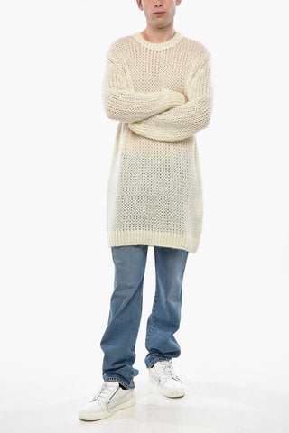 HOMME PLUS Mohair-Blend Crewneck Sweater with Knee-Length Fit