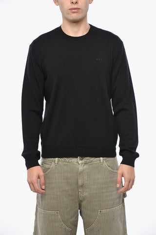 Merino Wool Crew-neck Sweater with Embroidered Logo