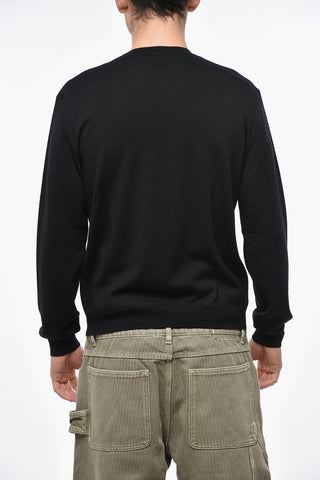 Merino Wool Crew-neck Sweater with Embroidered Logo