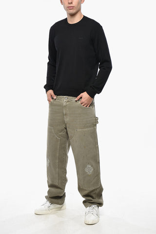 Merino Wool Crew-neck Sweater with Embroidered Logo