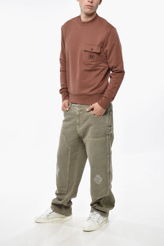 Brushed Cotton Crew-neck Sweatshirt with Breast Pocket