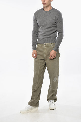 Solid Color Cashmere Blend Crew-neck Sweater