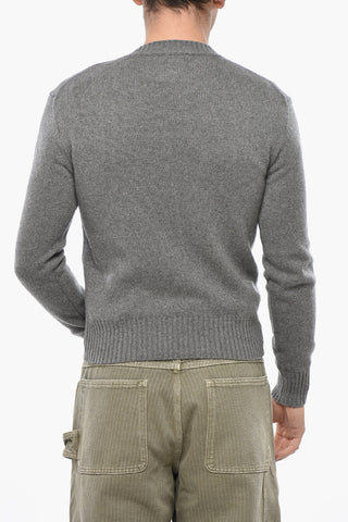 Solid Color Cashmere Blend Crew-neck Sweater
