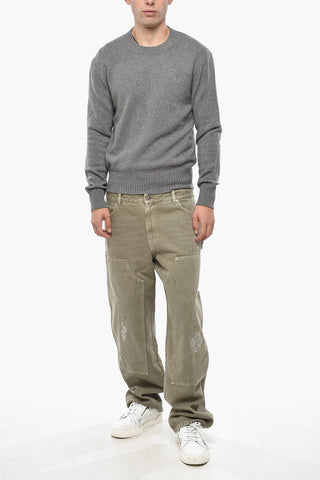 Solid Color Cashmere Blend Crew-neck Sweater