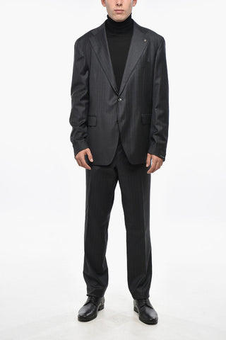 Pinstriped Virgin Wool Center Vent Notch Lapel 2-Button Suit