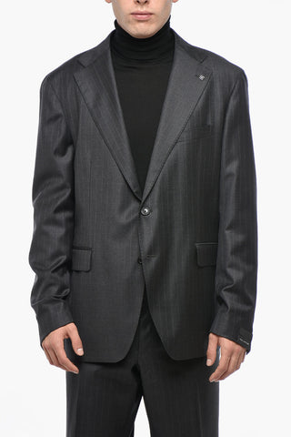 Pinstriped Virgin Wool Center Vent Notch Lapel 2-Button Suit