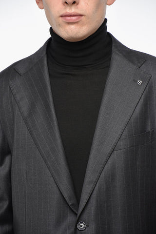 Pinstriped Virgin Wool Center Vent Notch Lapel 2-Button Suit