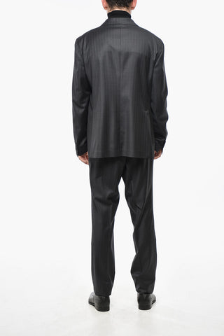 Pinstriped Virgin Wool Center Vent Notch Lapel 2-Button Suit
