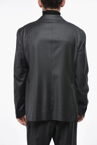 Pinstriped Virgin Wool Center Vent Notch Lapel 2-Button Suit