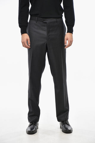Pinstriped Virgin Wool Center Vent Notch Lapel 2-Button Suit