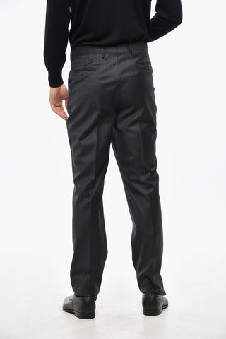 Pinstriped Virgin Wool Center Vent Notch Lapel 2-Button Suit