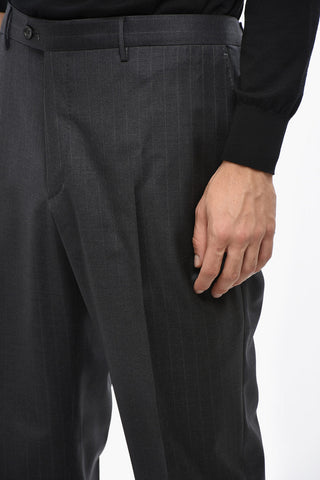 Pinstriped Virgin Wool Center Vent Notch Lapel 2-Button Suit